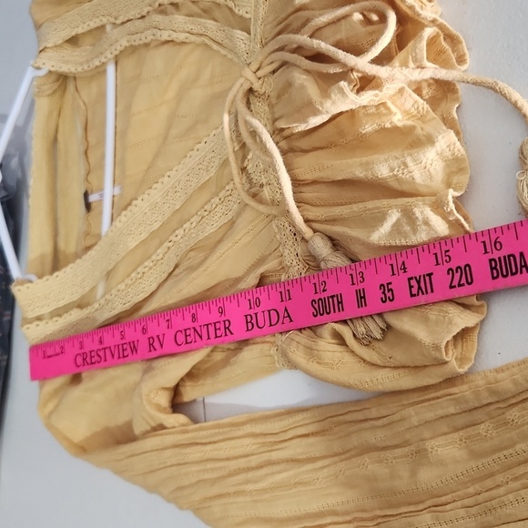 Free People Blouse Womens Extra Small Oberoi Babydoll Top Yellow Lace Y2K Boho - Picture 4 of 10